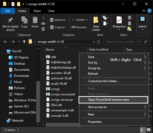 Open PowerShell Window Here - Scrcpy Screen Mirroring