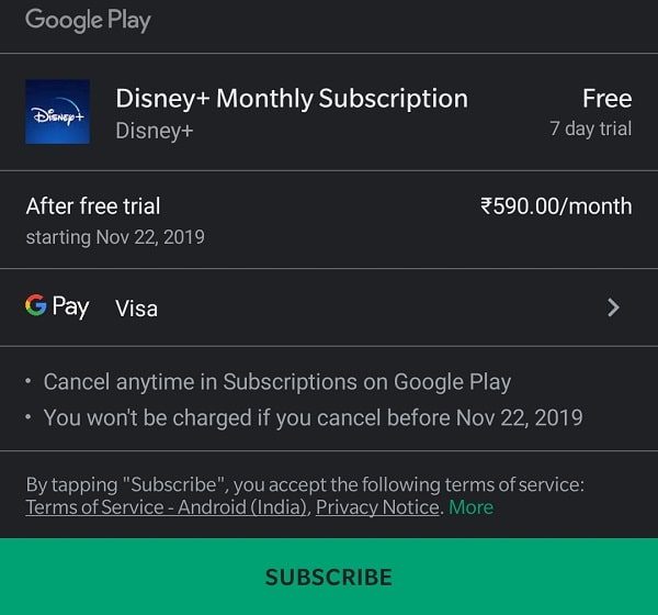 Disney+ Monthly Subscription - Google Play