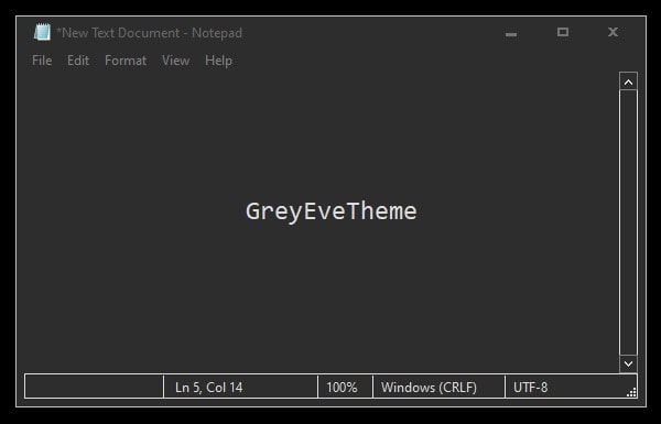 GreyEyeTheme Applied in Notepad - Notepad background