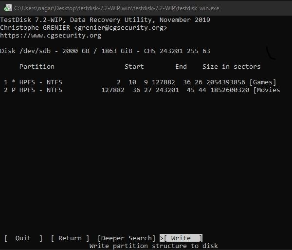 Write Patition Structure to the disk - Restore