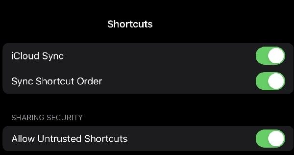Allow Untrusted Shortcuts Enabled
