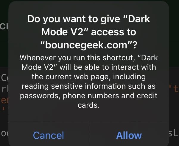 Give Safari Dark Mode Access to Site