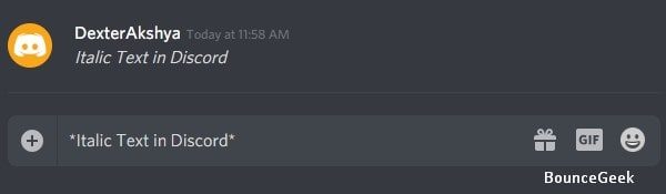 Italic Text Format in Discord