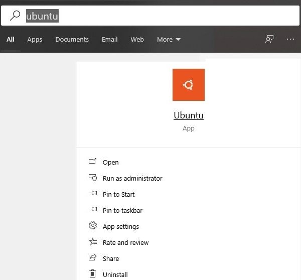 Open Ubuntu App in Windows