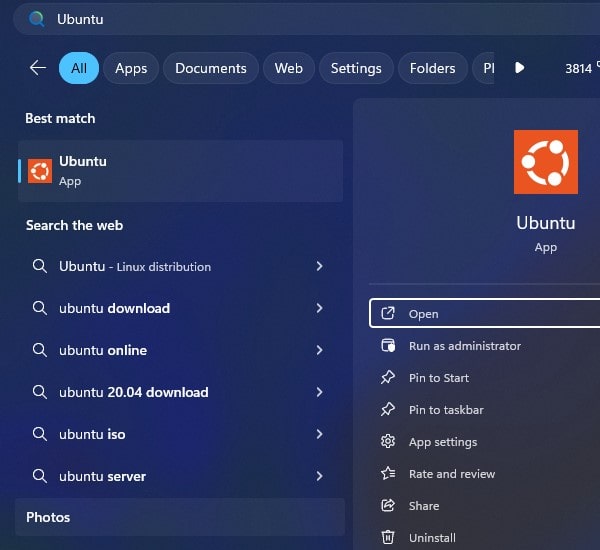 Open Ubuntu App