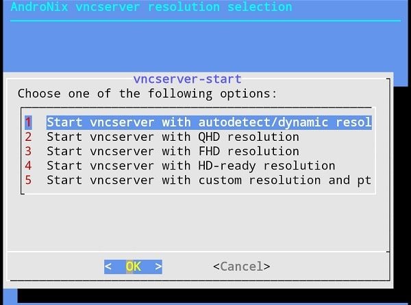 Select VNC Server Resolution - Install Linux Distros on Android