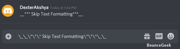 Skip Text Formatting in Discord