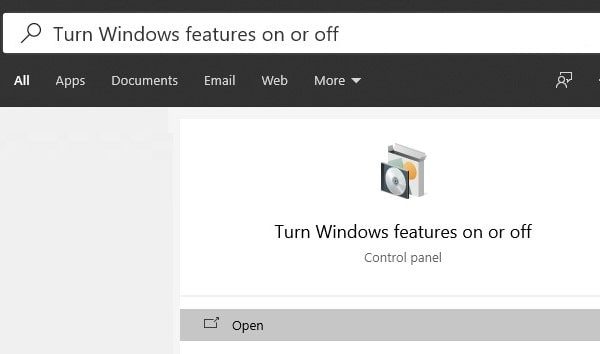 Turn Windows features on or off