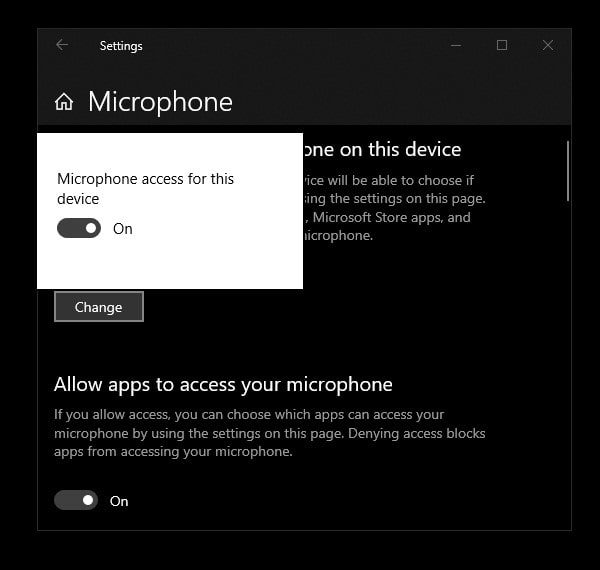 Disable Microphone Access from Windows 10 Settings App