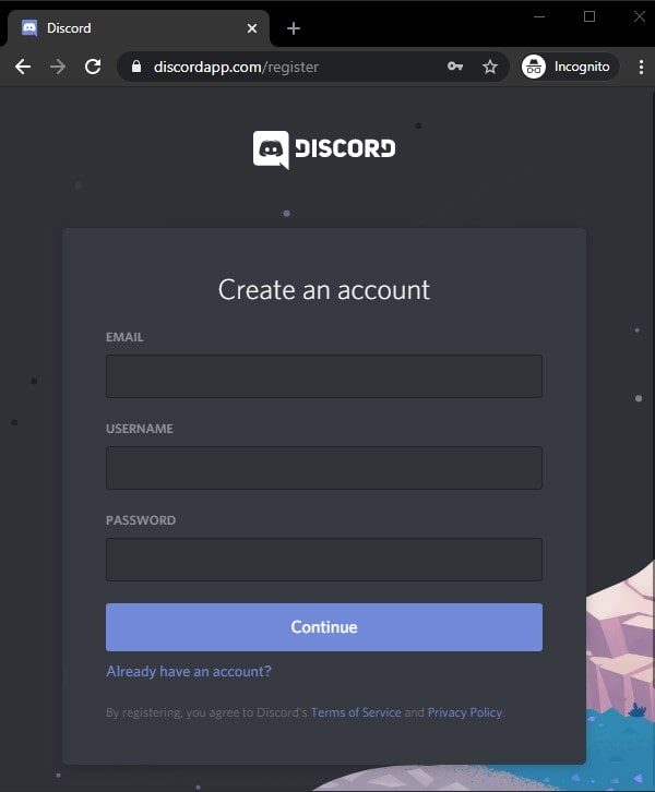 Discord Registration Page