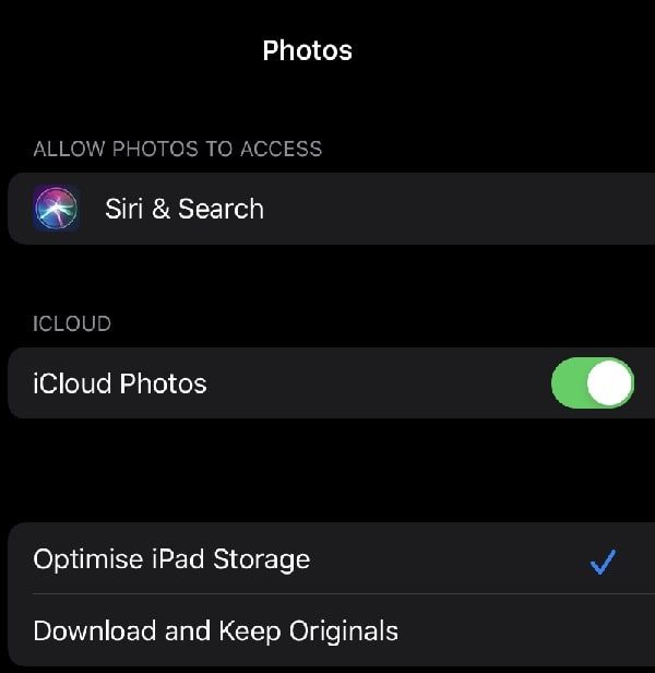 Enable iCloud Photos in Photos App