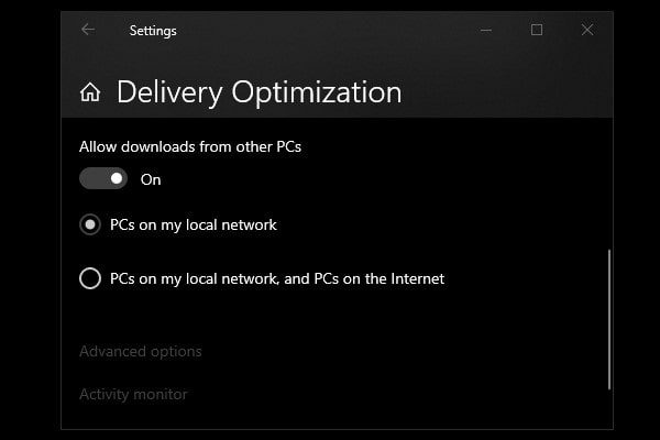 Allow Downloads from other PC's - Advanced options
