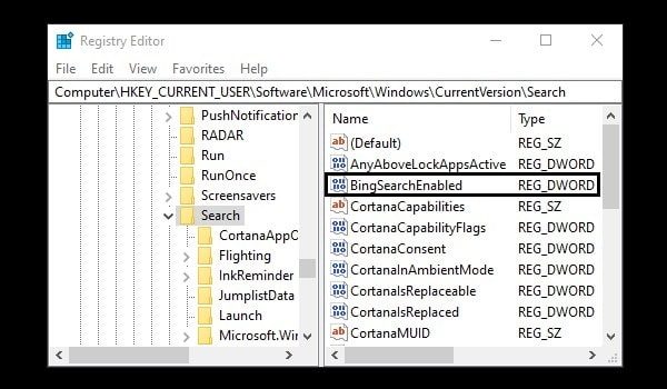 Bing Search Enabled new Registry