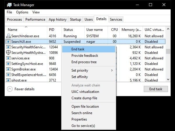 End SearchUI.exe Process - fix Windows Search shows blank box