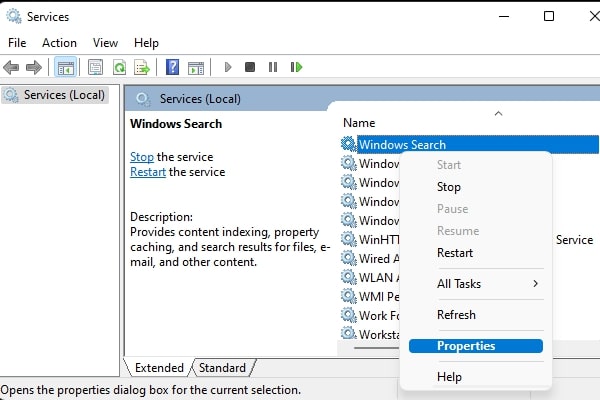 Open Windows Search Properties