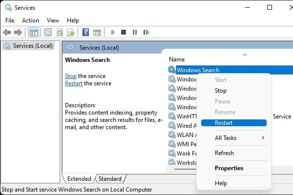 Restart Windows Search Service