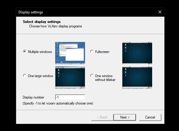 VcXsrv Display Settings