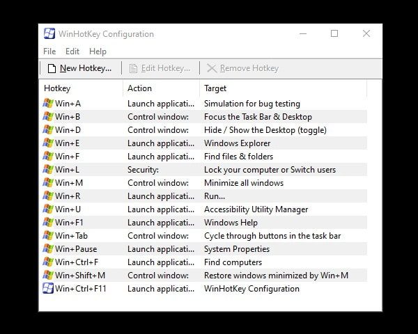 WinHotKey Configuration Window - New Hotkey
