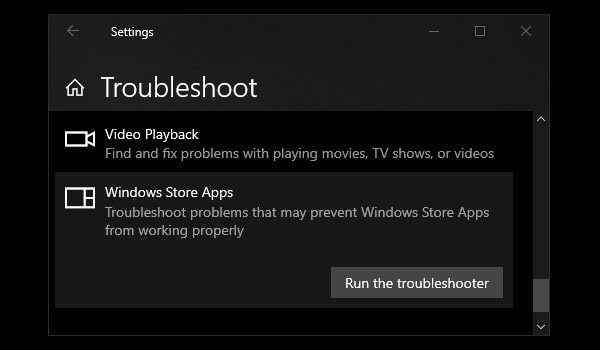 Windows Store Apps Troubleshooter