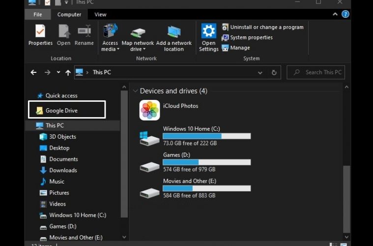 adding google drive to file explorer