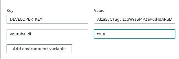 Add environment variable - Play YouTube Music on Alexa 