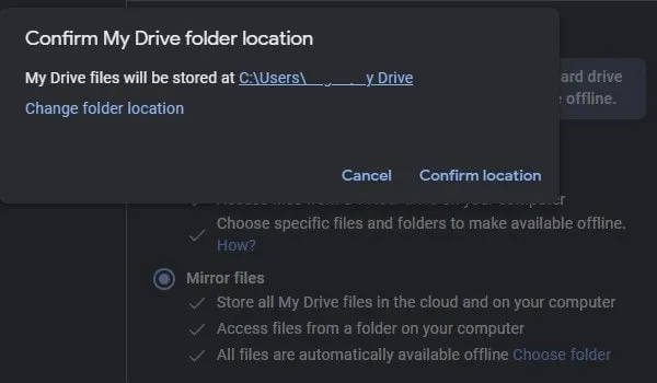 Confirm my drive folder location