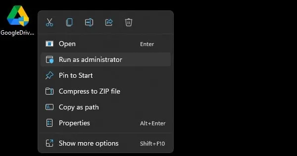 Run Google Drive Setup as Administrator