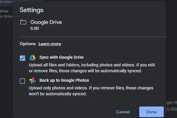 Sync folder with Google Drive