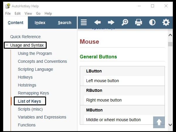 AutoHotKey - List Of Keys