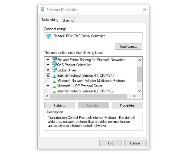 Disable IPv6 and open IPv4 properties