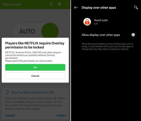 Display over other Apps permission - Touch Lock