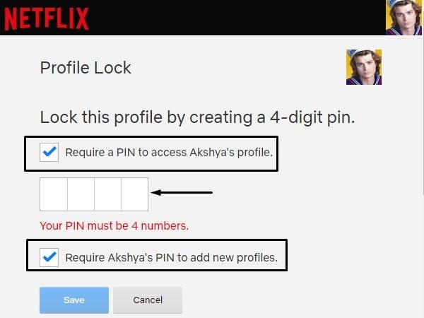 Set up PIN for Netflix Profile