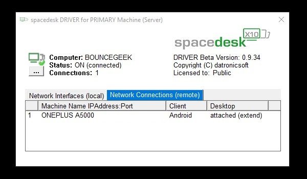 Spacedesk Network Connections (Remote)