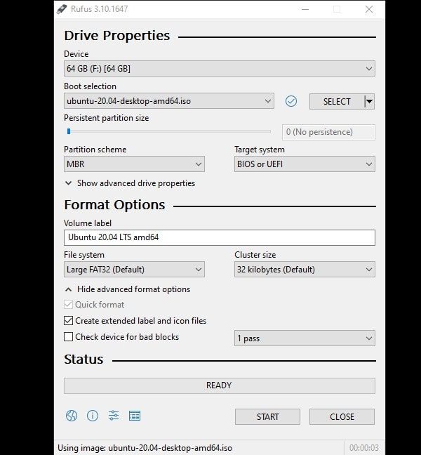 Create Bootable Drive to Dual Boot Ubuntu 20.04 LTS with Windows 10