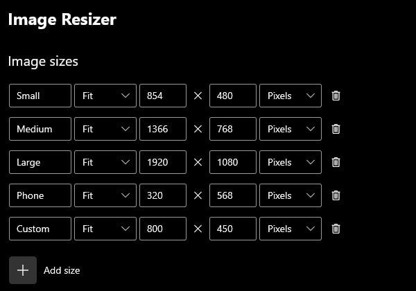 Custom Image Size - PowerToys Settings