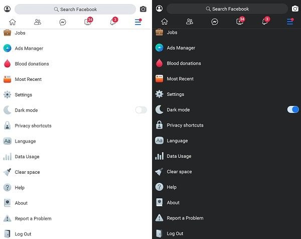 Facebook Lite App Dark Mode