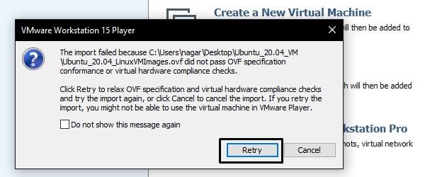 Import Failed - Click on Retry Ubuntu