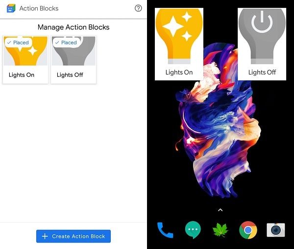 Manage Action Blocks - Lights Widget added