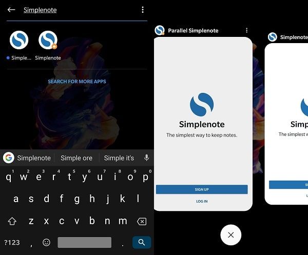 Add any App to OxygenOS Parallel Space - SimpleNote
