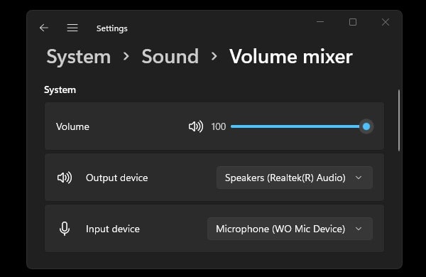 Select WO Mic Device as Default Microphone