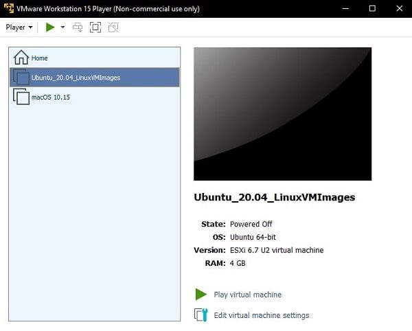 Play Virtual Machine of Ubuntu 20.04 LTS in VMware Player