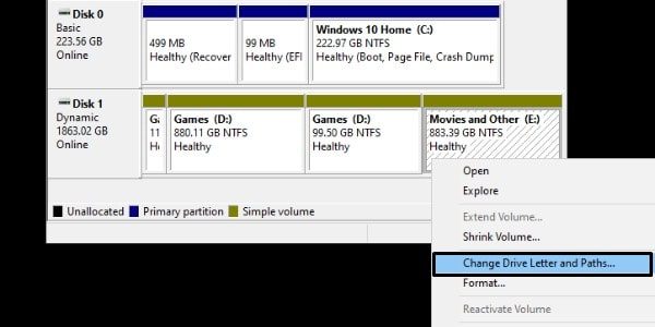 Change Drive Letter and Paths - Disk management