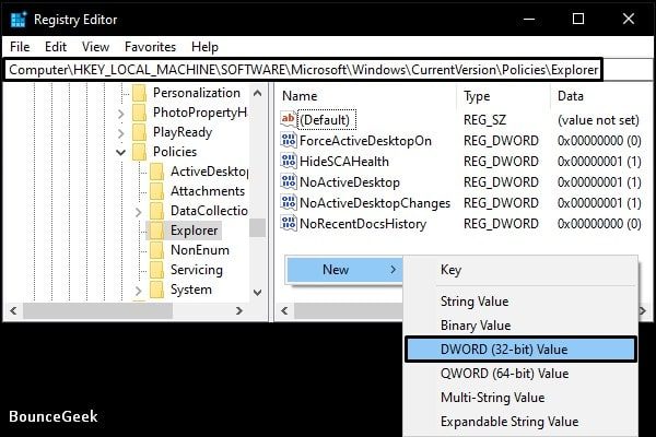 Create new DWORD Value in Explorer