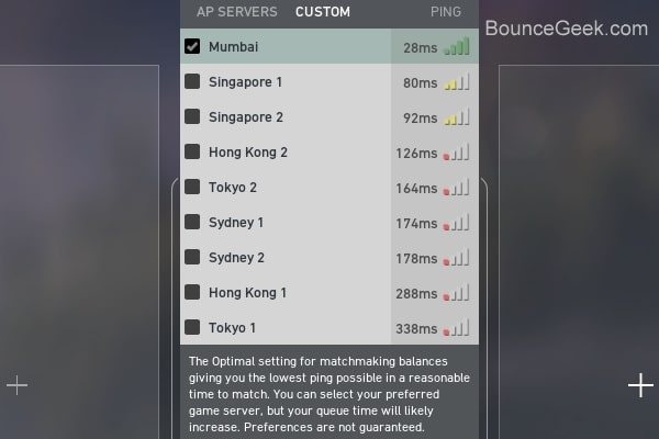 Select Server in Valorant
