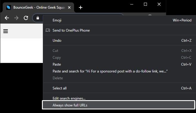 Always show full URLs in Context menu