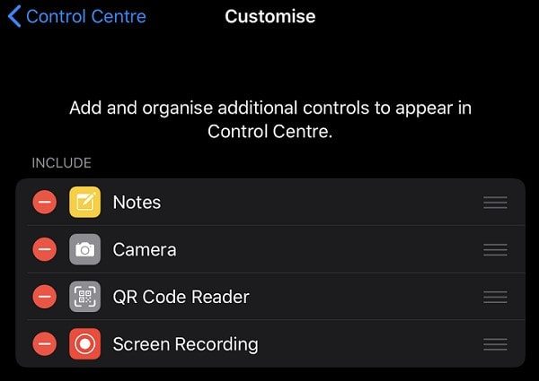 Control Center Screen Recording