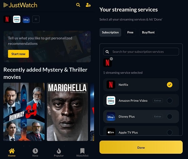 JustWatch Android App Select Netflix Streaming Service