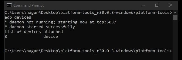 List of attached devices - adb devices