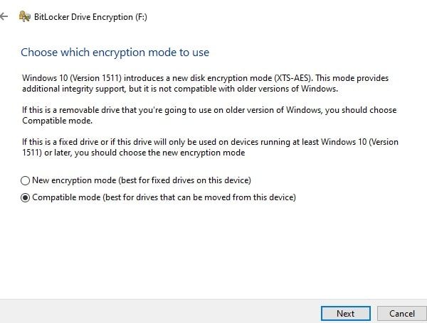 Compatible Mode - BitLocker