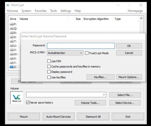 Enter VeraCrypt Volume Password